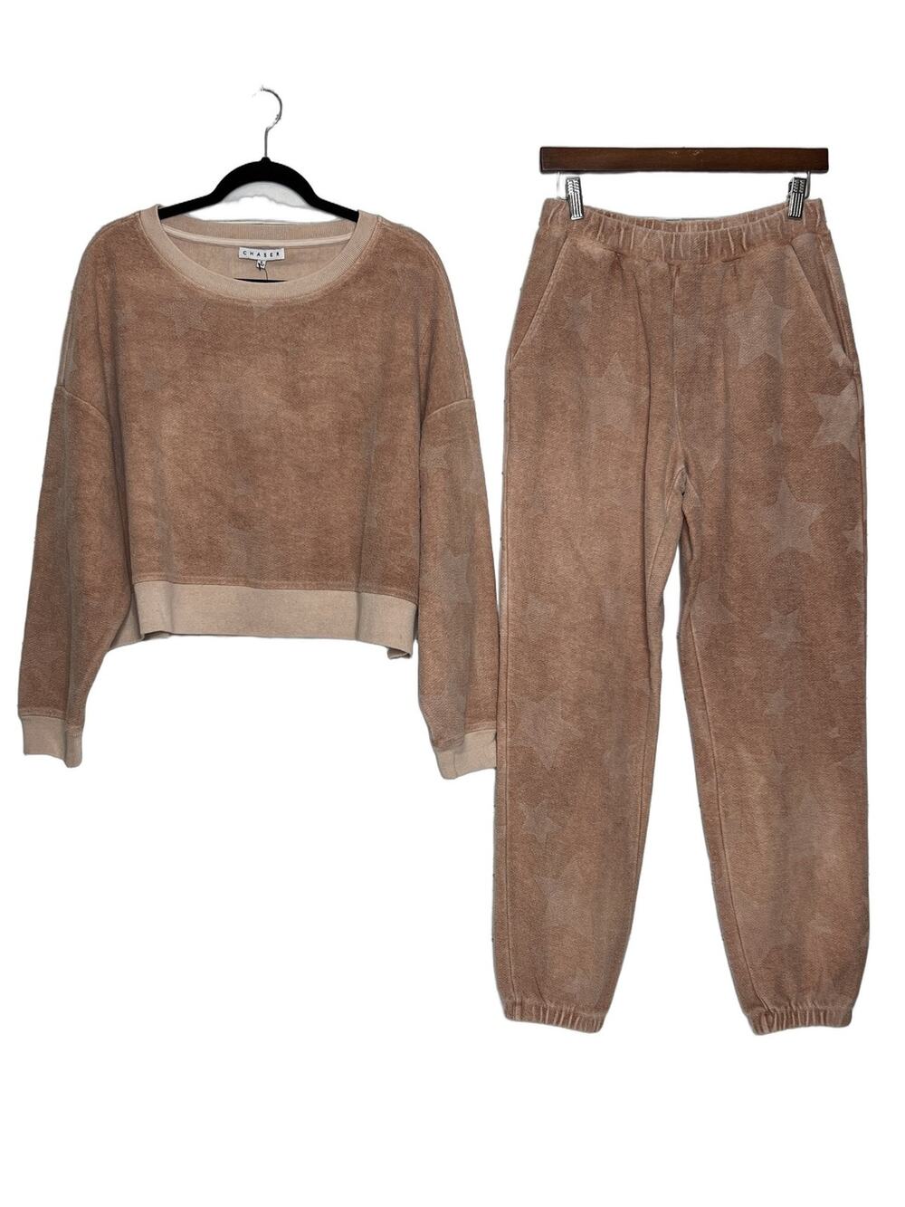 CHASER 2 Piece Matching Loungewear Set Small Dusty Rose Star Sweatshirt Pants